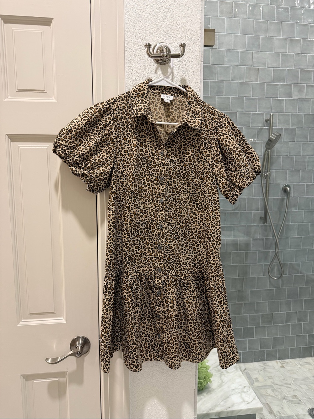 J. Crew Leopard Print Puff Sleeve Shirt Dress - Tan & Black
